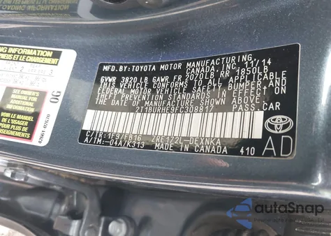 2015 Toyota Corolla Le из США, поврежденный, VIN 2T1BURHE9FC308817